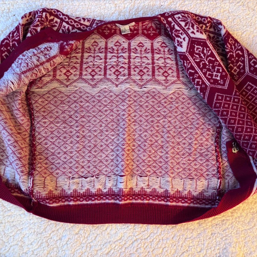 Vintage Talbots Red and White Nordic Faire Isle Wool Cardigan Size Large - Picture 6 of 6